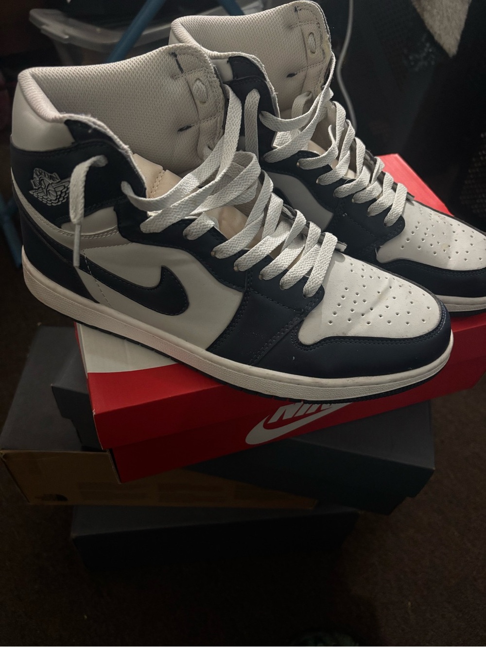 Nike Air Jordan 1 Mid White and Navy Blue Men’s Sneakers